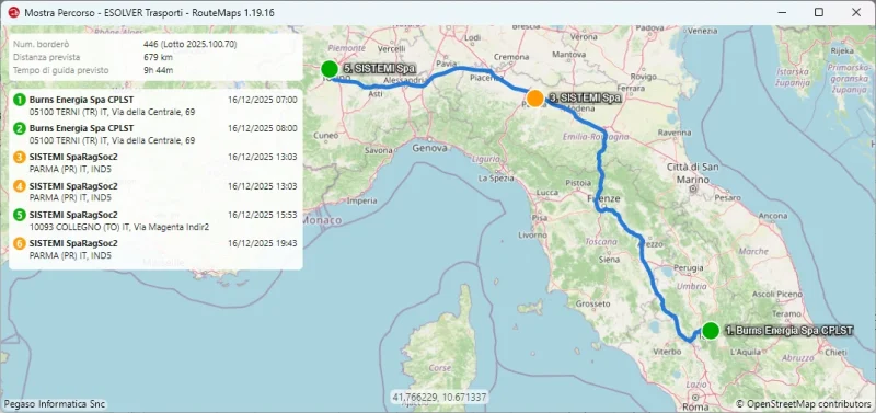 Percorso del borderò calcolato dal routing